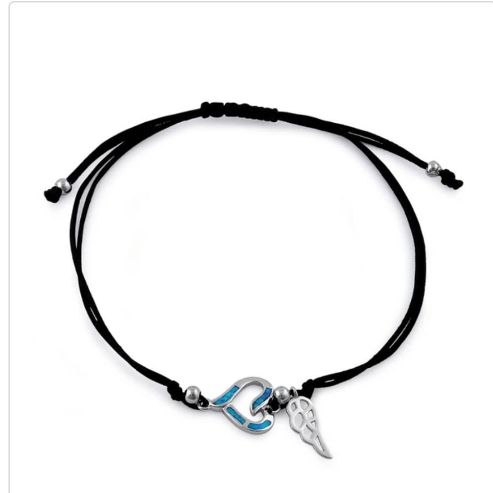 *SS SILVER with Blue Opal Heart and SS Wing